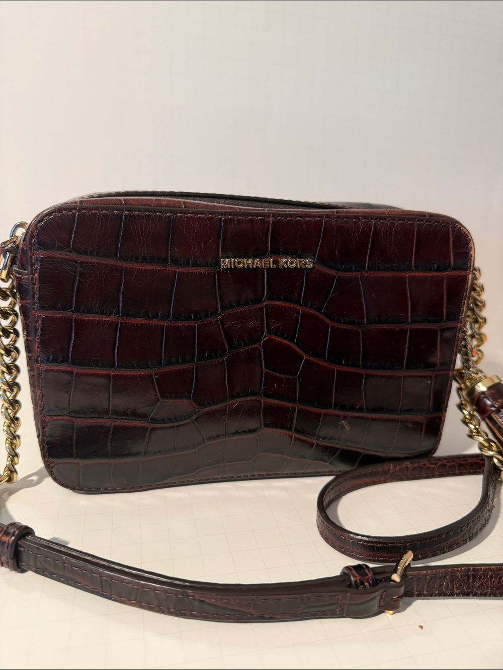 Michael Kors Croc-Embossed Leather Camera Bag - Deep Burgundy